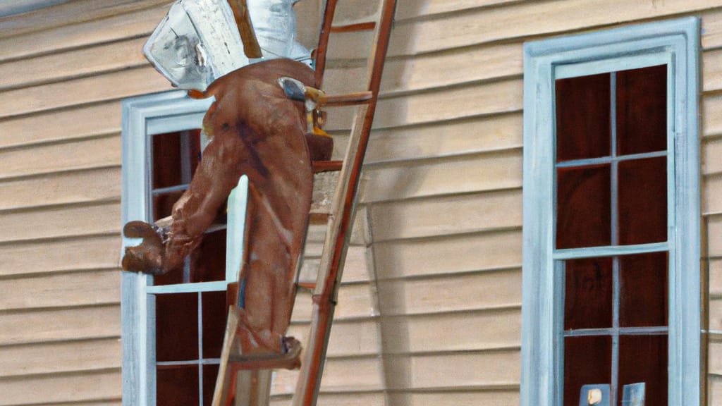 Man climbing ladder on Hannibal, Missouri home to replace roof