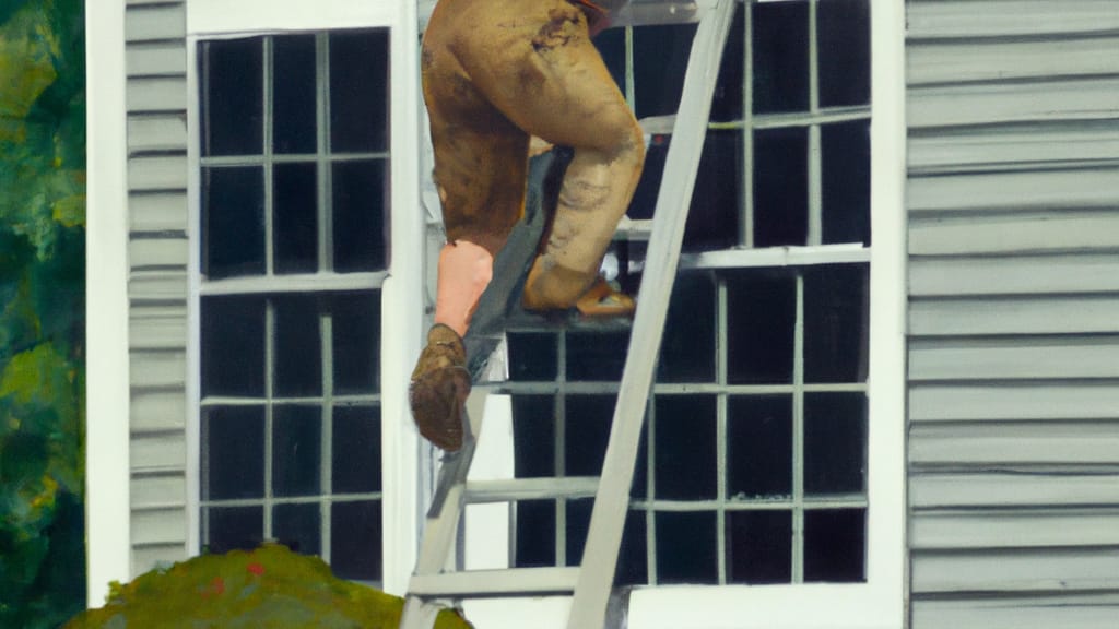 Man climbing ladder on Hanover, Massachusetts home to replace roof