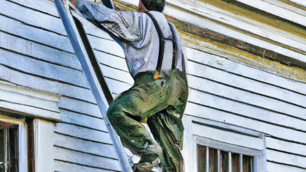 Man climbing ladder on Harrisburg, Illinois home to replace roof