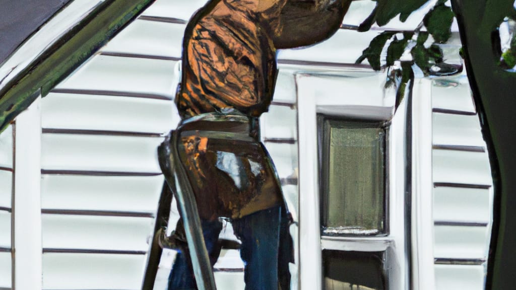 Man climbing ladder on Hartland, Michigan home to replace roof