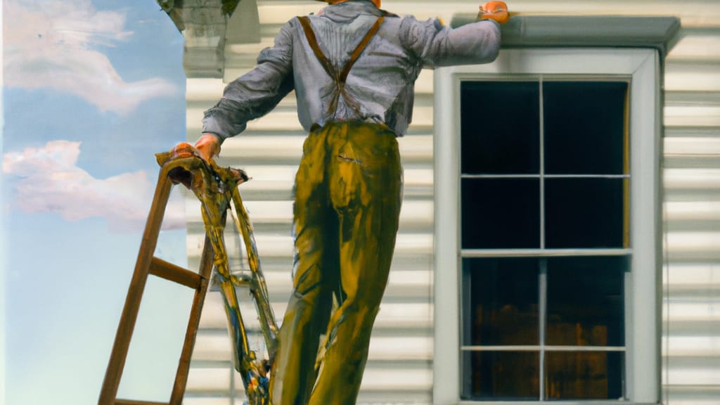 Man climbing ladder on Harvard, Massachusetts home to replace roof