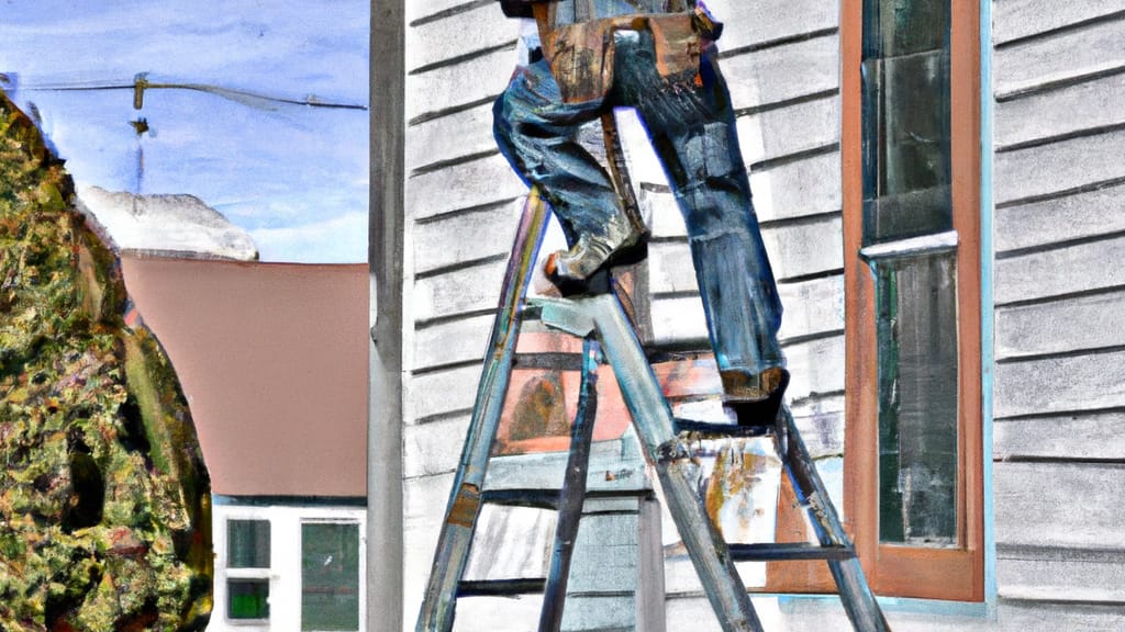 Man climbing ladder on Harwinton, Connecticut home to replace roof