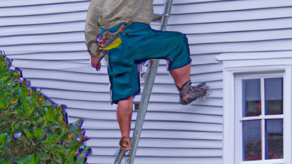 Man climbing ladder on Havelock, North Carolina home to replace roof