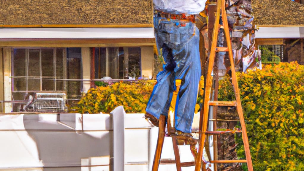 Man climbing ladder on Hawaiian Gardens, California home to replace roof