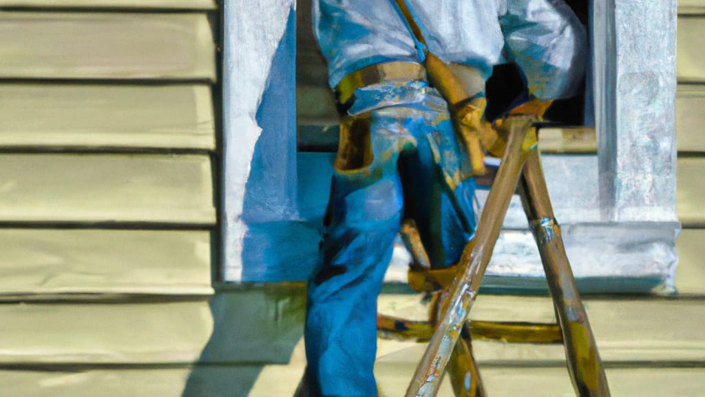 Man climbing ladder on Haysville, Kansas home to replace roof
