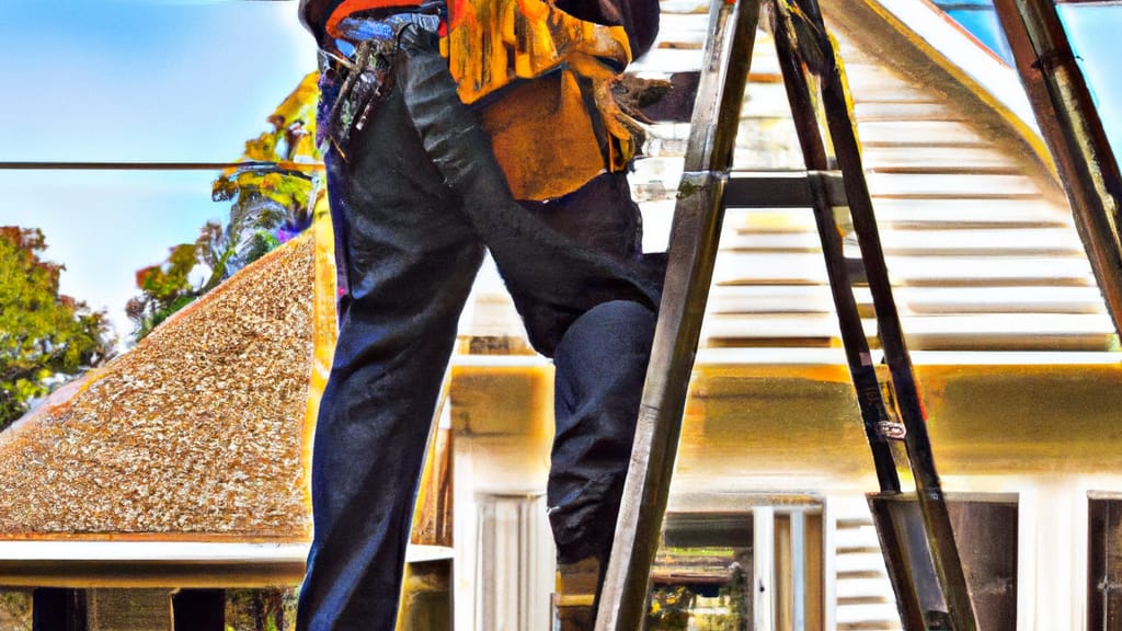 Man climbing ladder on Hazel Crest, Illinois home to replace roof