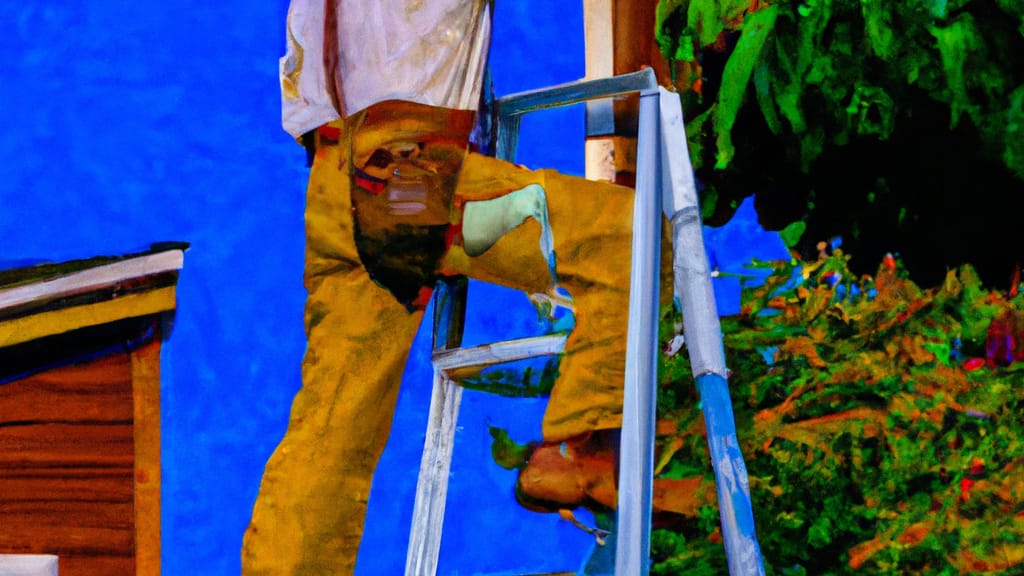 Man climbing ladder on Hendersonville, North Carolina home to replace roof