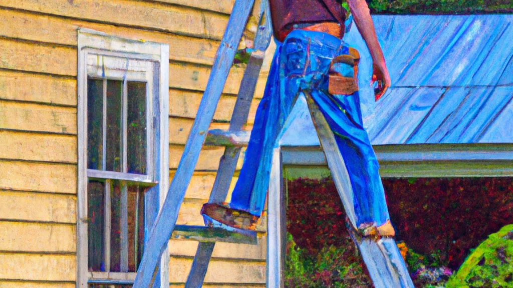 Man climbing ladder on Hernando, Mississippi home to replace roof