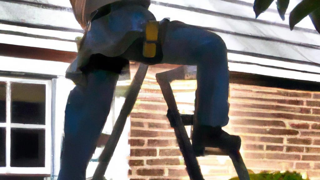 Man climbing ladder on Herndon, Virginia home to replace roof