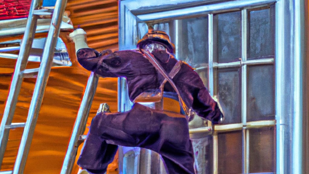 Man climbing ladder on Hibbing, Minnesota home to replace roof