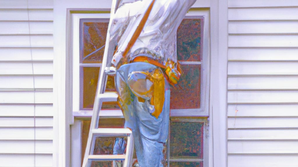 Man climbing ladder on Hicksville, New York home to replace roof