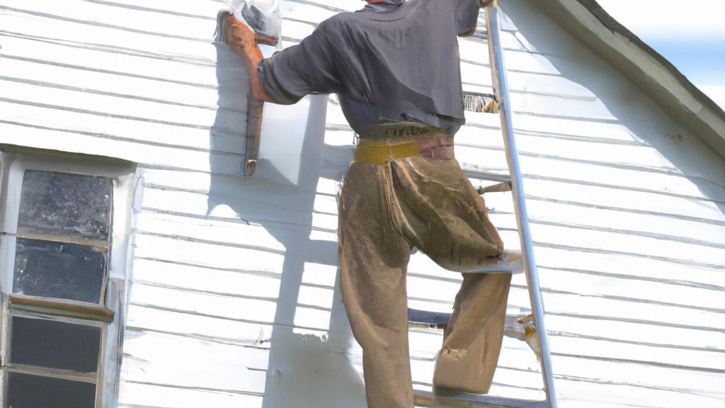 Man climbing ladder on Highland, Indiana home to replace roof