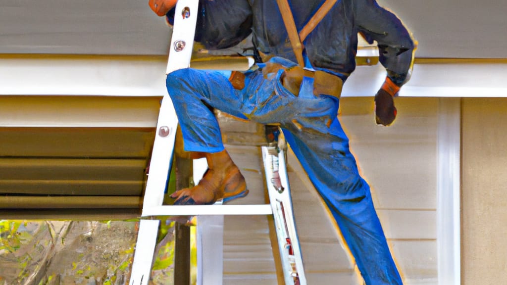 Man climbing ladder on Highlands, Texas home to replace roof