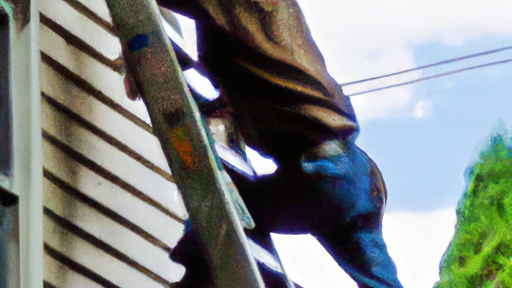 Man climbing ladder on Hillsborough, North Carolina home to replace roof