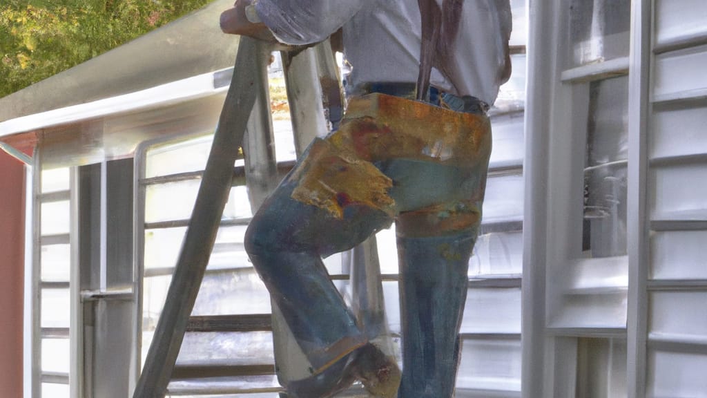 Man climbing ladder on Hillsdale, New Jersey home to replace roof