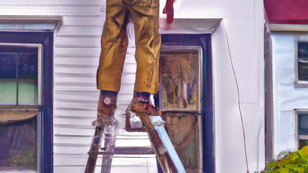 Man climbing ladder on Hilltown, Pennsylvania home to replace roof