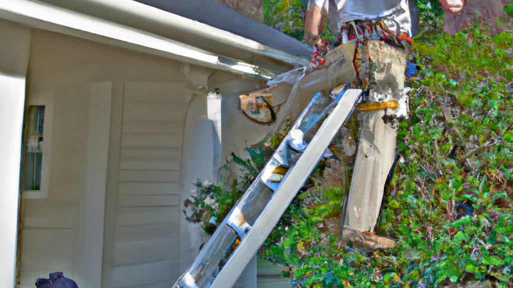 Man climbing ladder on Hilton Head Island, South Carolina home to replace roof