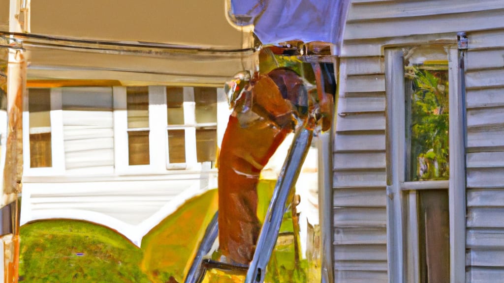 Man climbing ladder on Hingham, Massachusetts home to replace roof