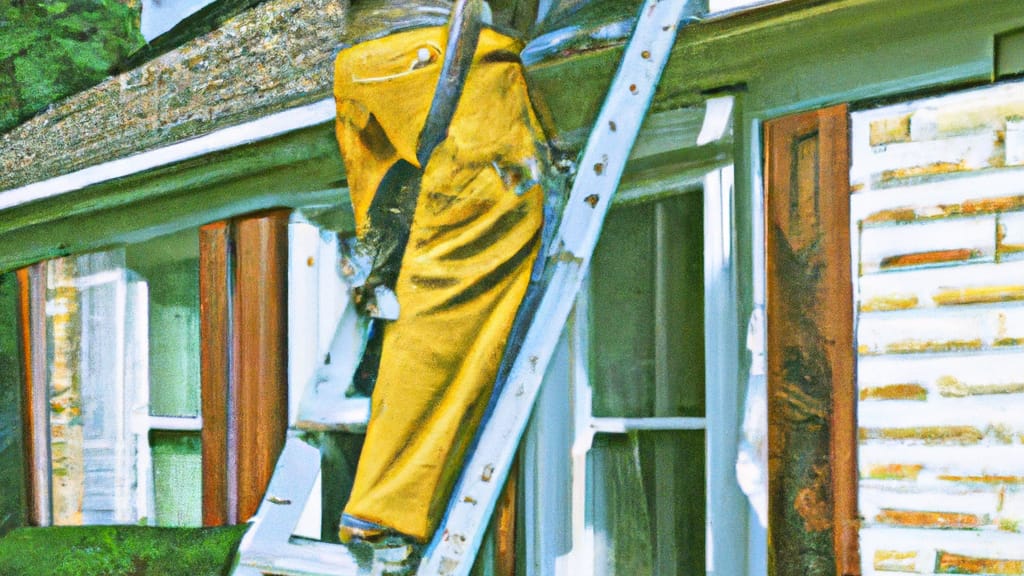 Man climbing ladder on Hinsdale, Illinois home to replace roof