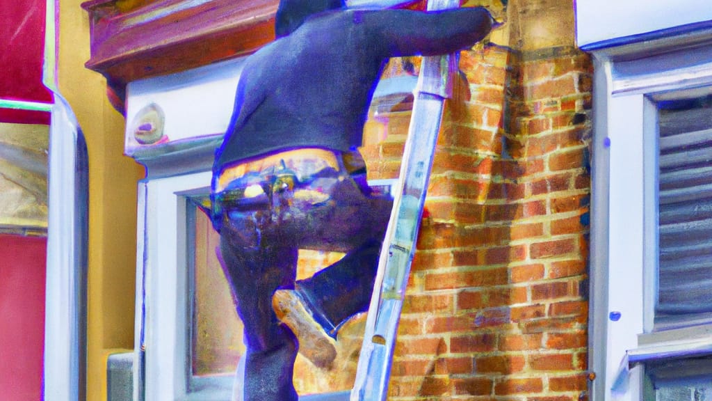 Man climbing ladder on Hoboken, New Jersey home to replace roof
