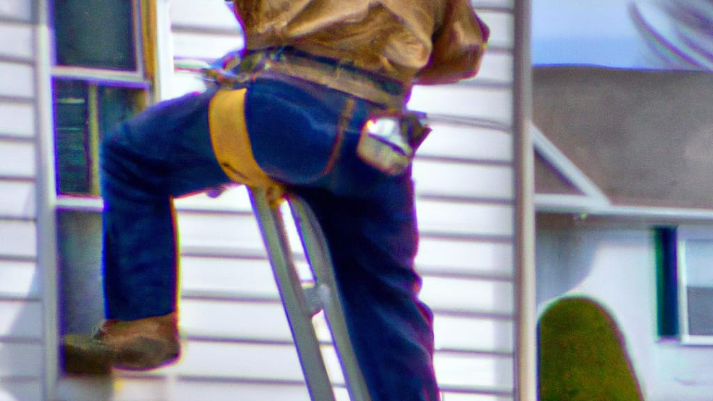 Man climbing ladder on Hockessin, Delaware home to replace roof