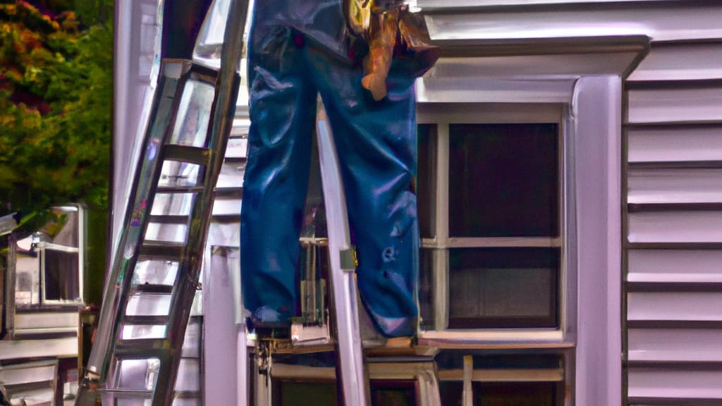 Man climbing ladder on Holliston, Massachusetts home to replace roof