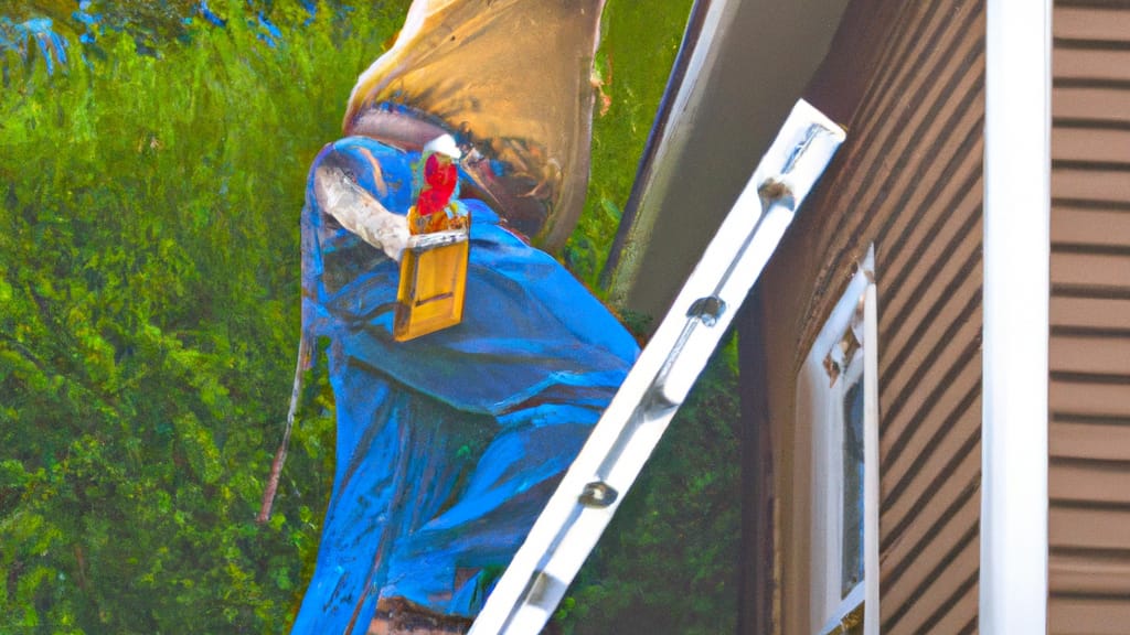 Man climbing ladder on Holmdel, New Jersey home to replace roof