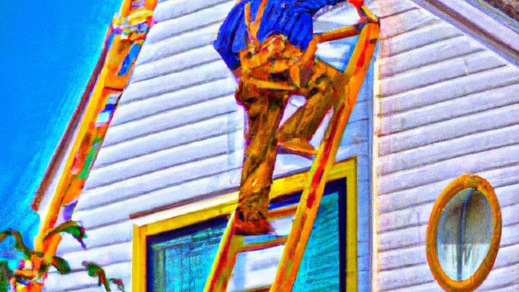 Man climbing ladder on Hopkins, Minnesota home to replace roof