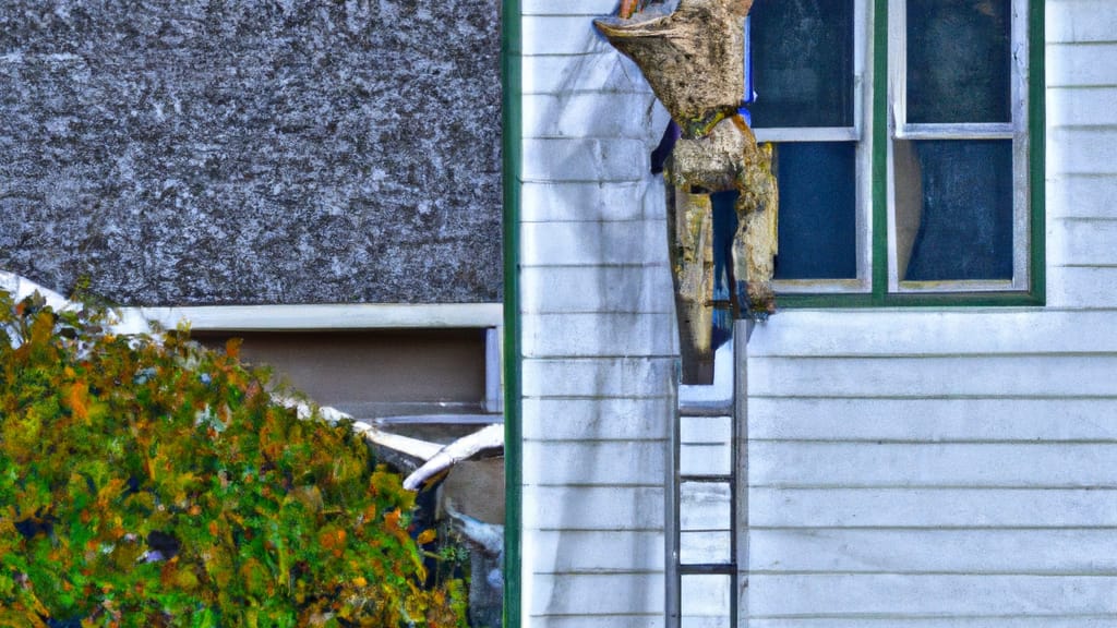 Man climbing ladder on Hoquiam, Washington home to replace roof