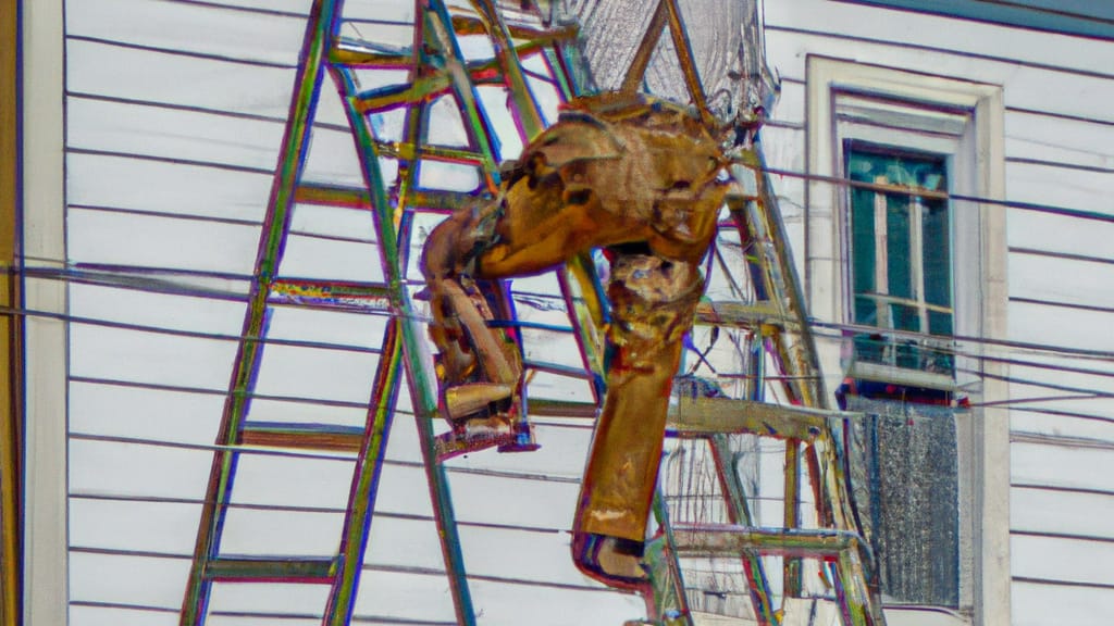 Man climbing ladder on Hornell, New York home to replace roof