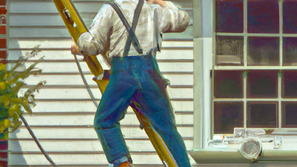 Man climbing ladder on Horsham, Pennsylvania home to replace roof