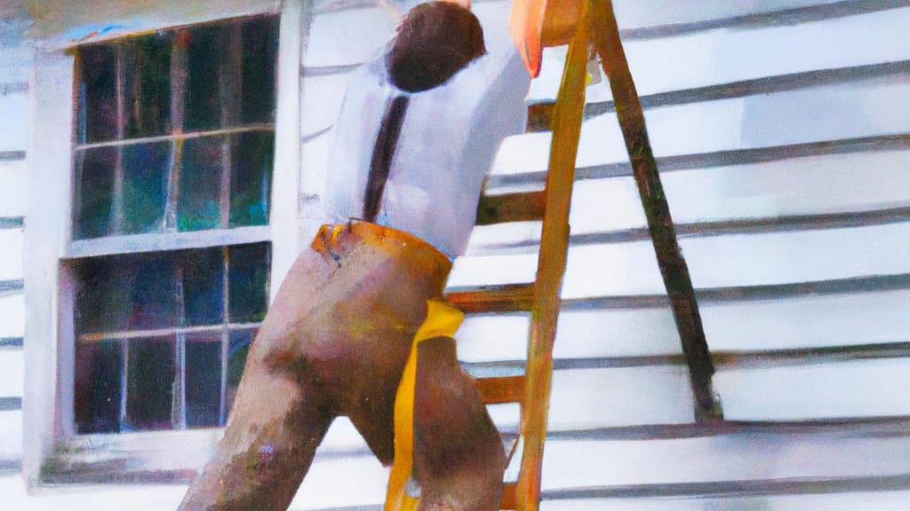 Man climbing ladder on Hot Springs Village, Arkansas home to replace roof
