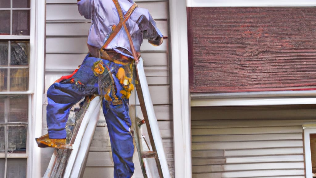 Man climbing ladder on Houston, Texas home to replace roof