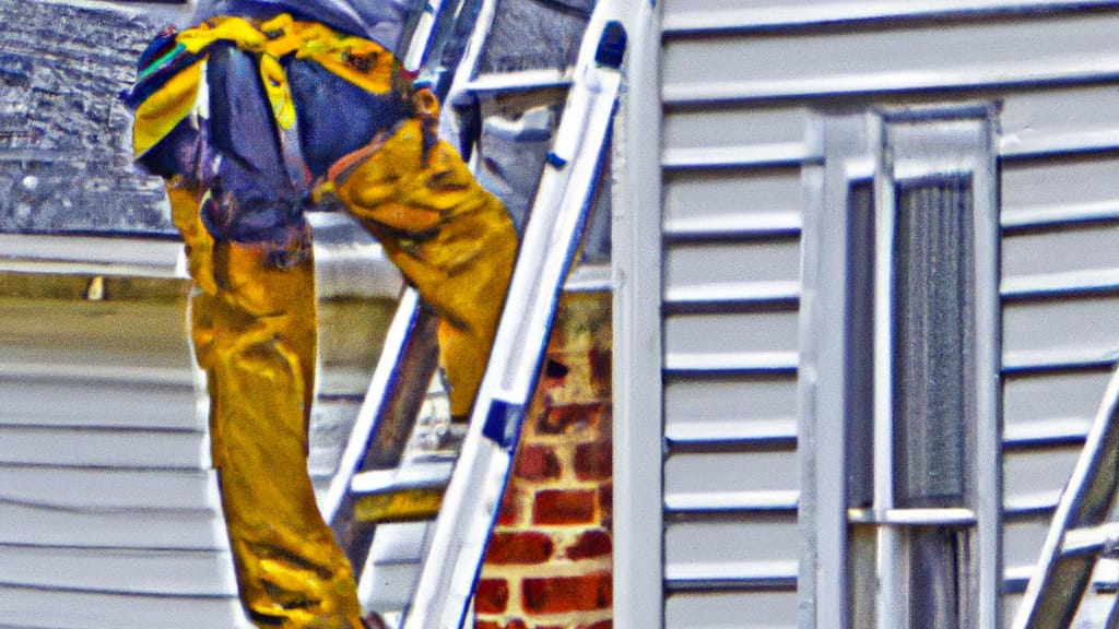 Man climbing ladder on Howell, New Jersey home to replace roof