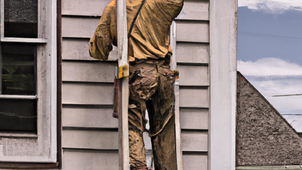 Man climbing ladder on Hubbard, Ohio home to replace roof