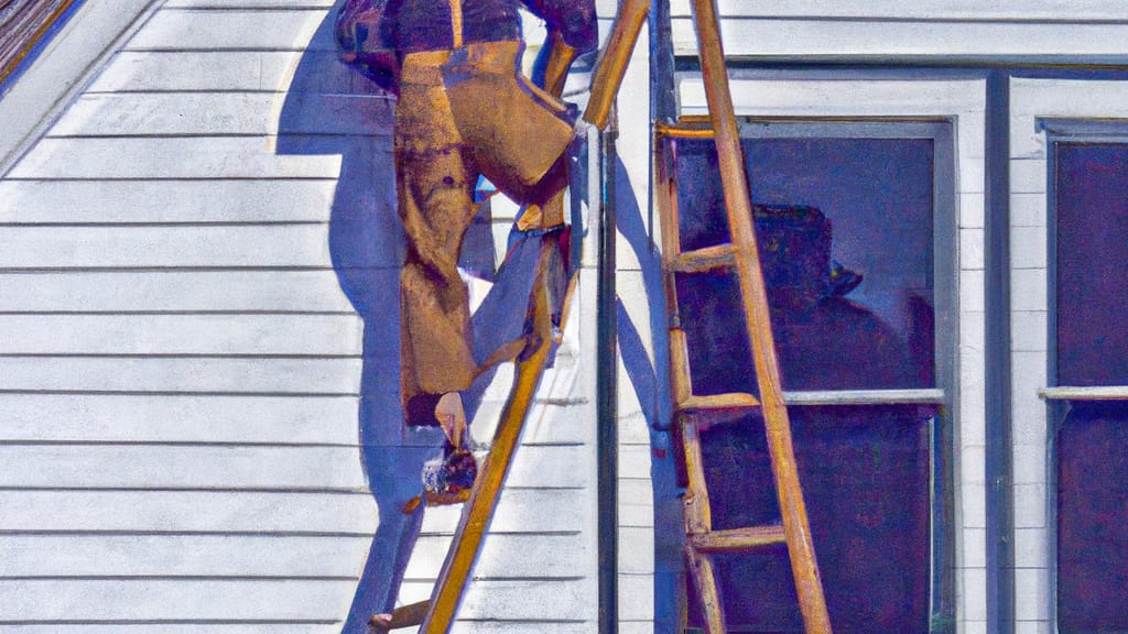 Man climbing ladder on Hugo, Minnesota home to replace roof