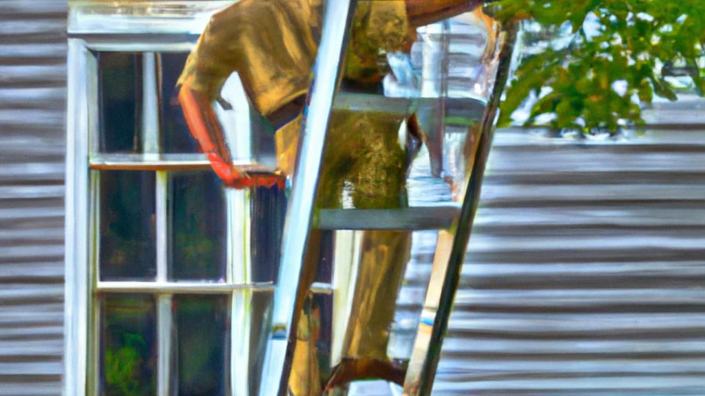 Man climbing ladder on Hull, Massachusetts home to replace roof