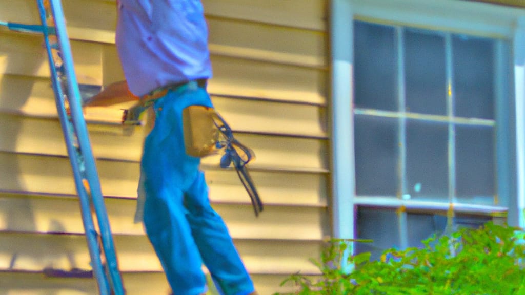 Man climbing ladder on Humboldt, Tennessee home to replace roof