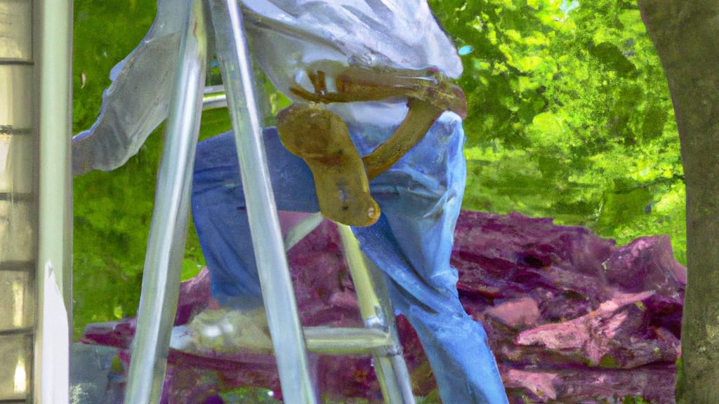 Man climbing ladder on Huntington Woods, Michigan home to replace roof