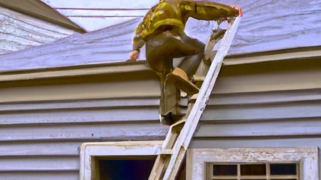 Man climbing ladder on Hurricane, West Virginia home to replace roof