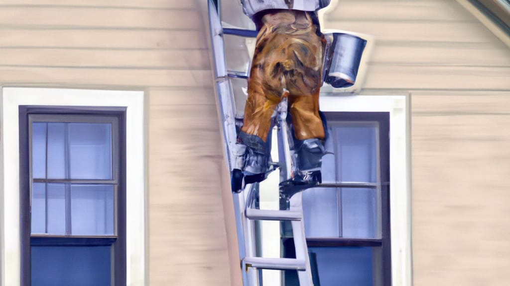 Man climbing ladder on Hutchinson, Minnesota home to replace roof