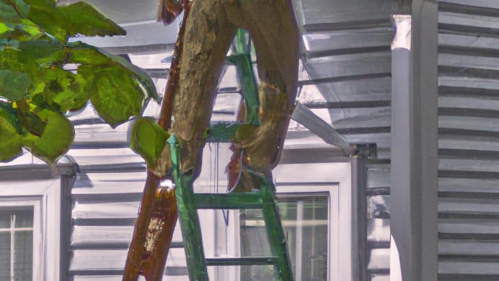 Man climbing ladder on Hyde Park, New York home to replace roof