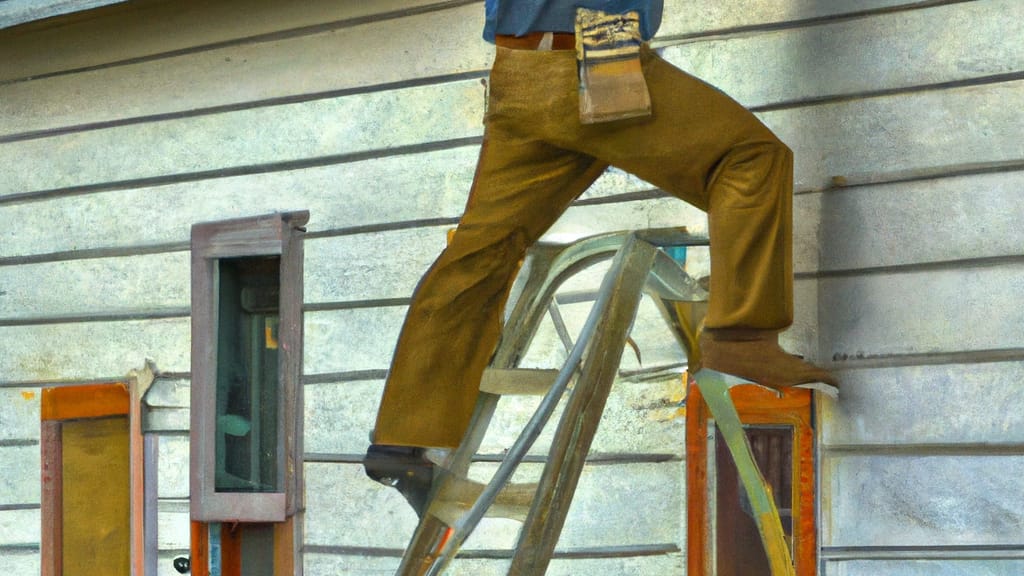 Man climbing ladder on Idaho Falls, Idaho home to replace roof