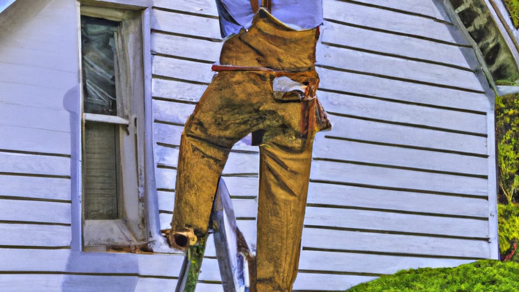 Man climbing ladder on Independence, Iowa home to replace roof