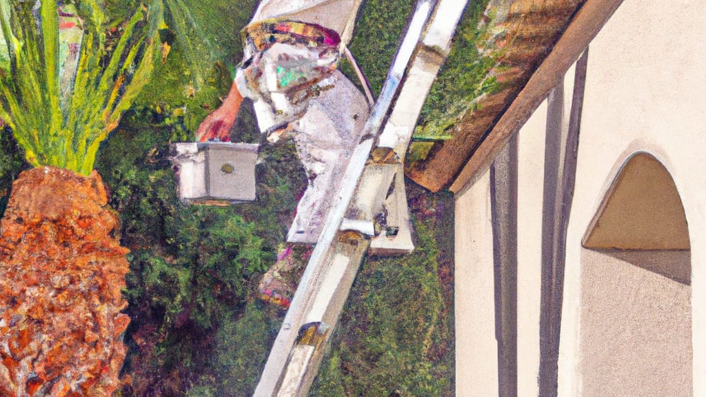Man climbing ladder on Indian Wells, California home to replace roof