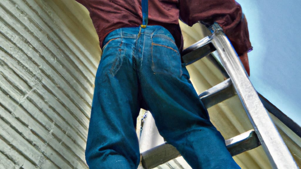 Man climbing ladder on Iola, Kansas home to replace roof