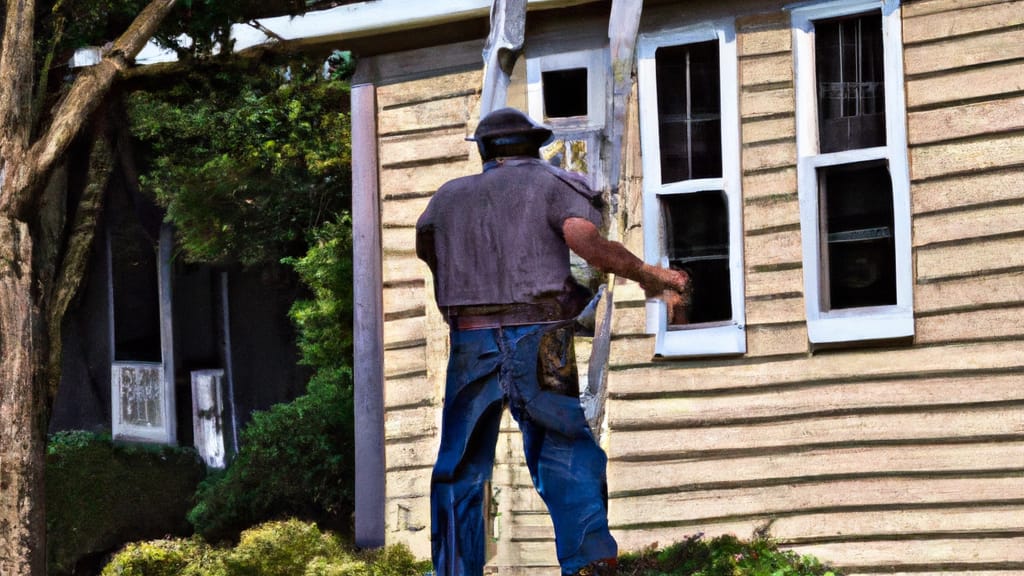 Man climbing ladder on Irmo, South Carolina home to replace roof