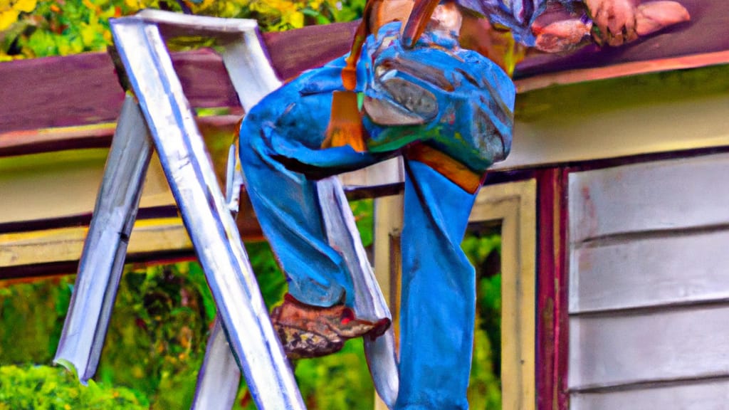 Man climbing ladder on Issaquah, Washington home to replace roof