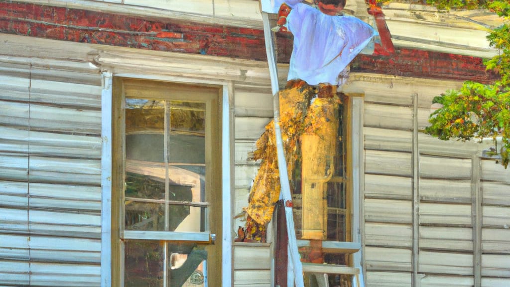 Man climbing ladder on Jackson, Mississippi home to replace roof
