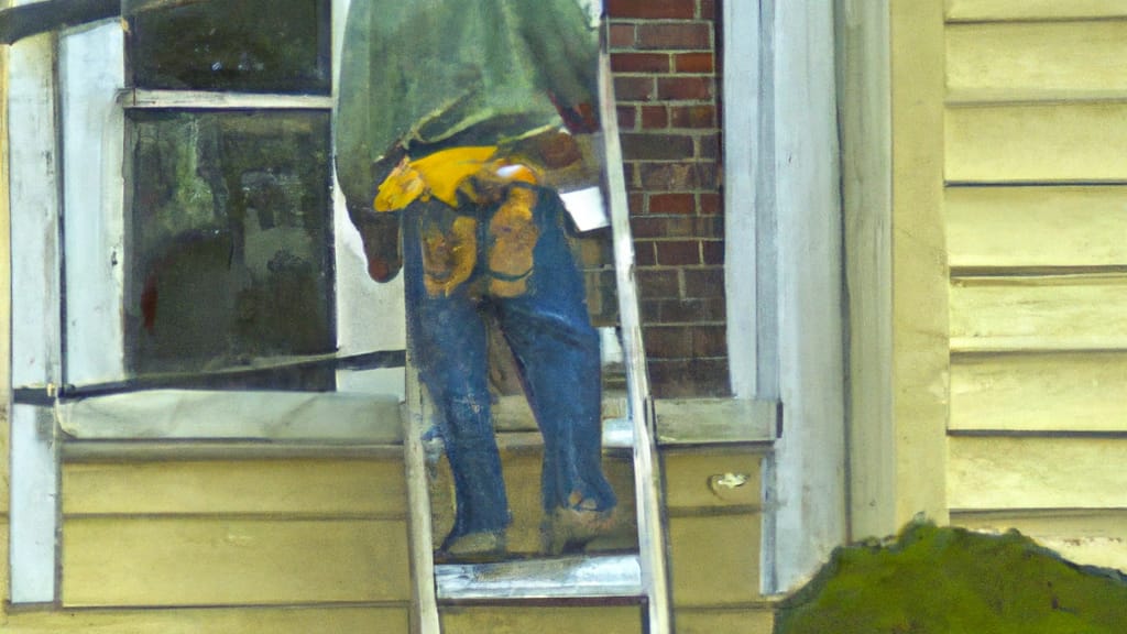 Man climbing ladder on Jackson, New Jersey home to replace roof
